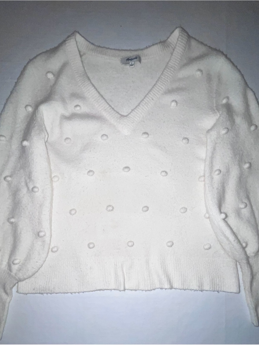 Madewell Cream Pom-Pom V-Neck Sweater
